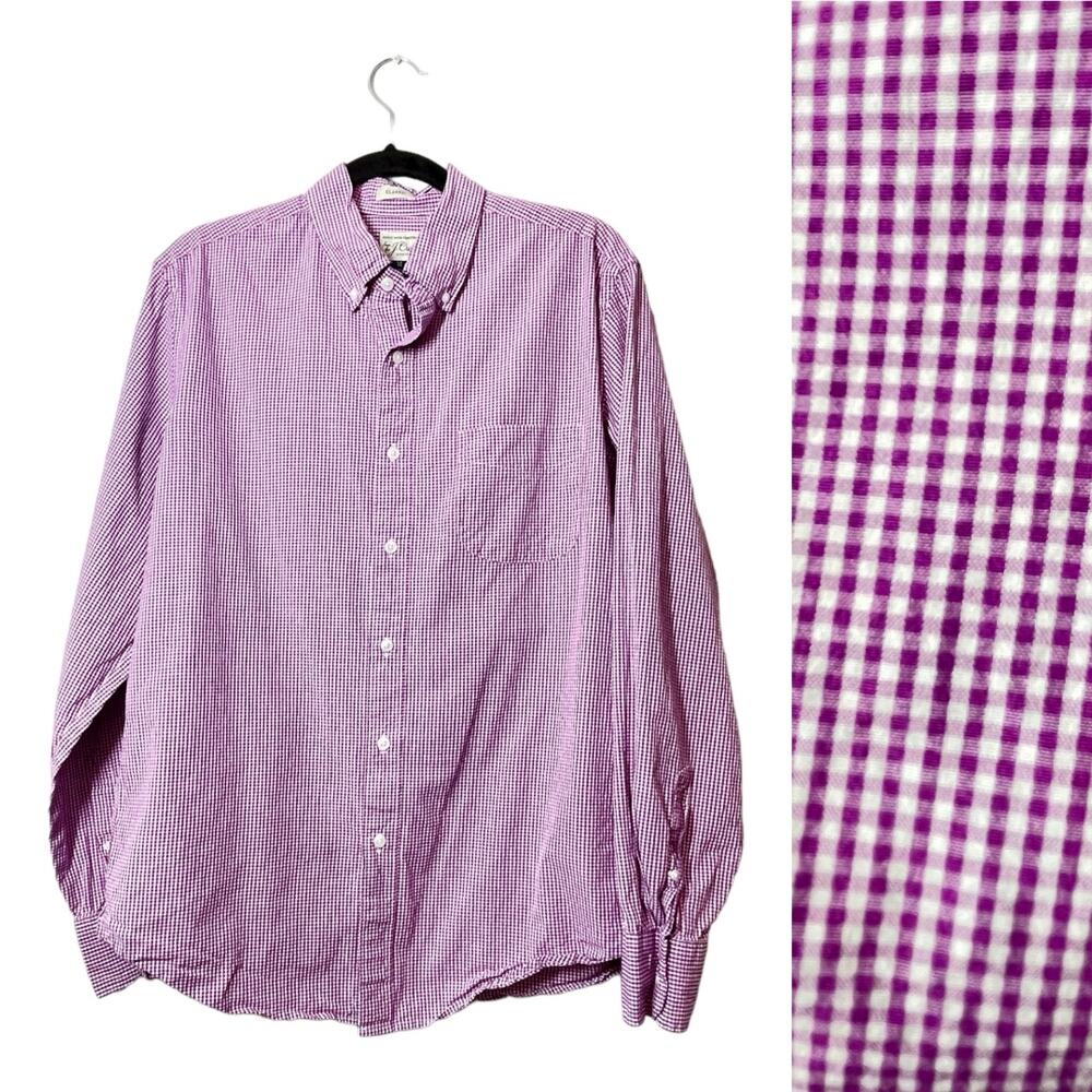 J Crew Men Gingham Button Front Shirt Purple Secret Wash Shirting Classic Medium